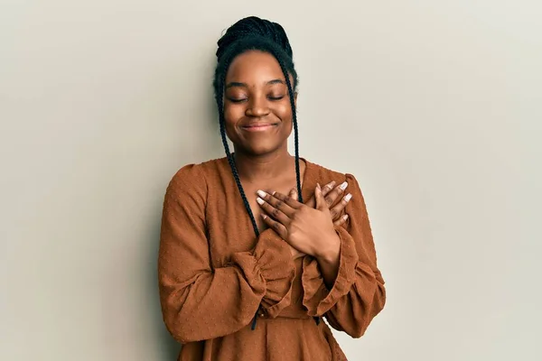 African American Woman Braided Hair Wearing Casual Brown Shirt Smiling —  Fotos de Stock