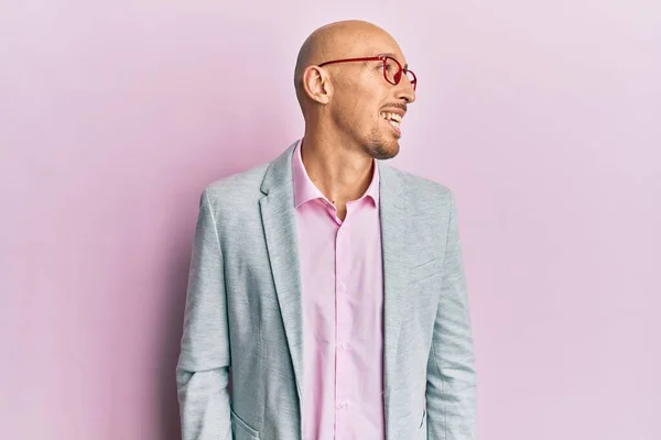 Bald Man Beard Wearing Business Clothes Glasses Looking Away Side — Stockfoto