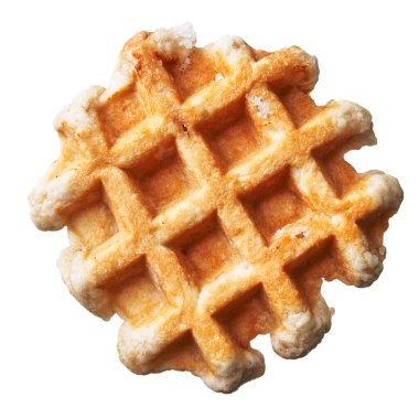  Beyaz arka planda izole edilmiş tek bir lezzetli waffle.