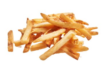  Beyaz arka planda izole edilmiş patates kızartması.