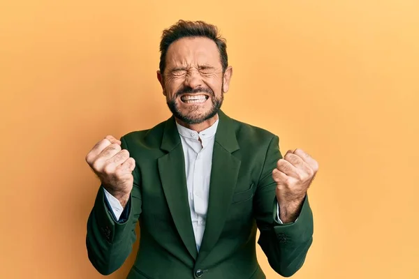Middle Age Man Wearing Business Suit Very Happy Excited Doing — Stockfoto