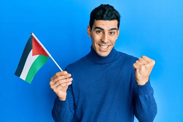 Snygg Hispanic Man Håller Jordanien Flagga Skriker Stolt Firar Seger — Stockfoto