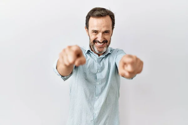 Middle Age Hispanic Man Beard Standing Isolated Background Pointing You — Stockfoto