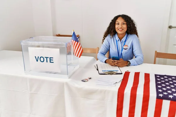 Young Latin Woman Smiling Confident Using Smartphone Working Electoral College — Stockfoto