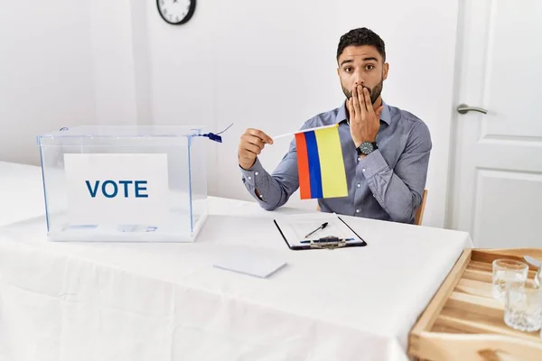 Young Handsome Man Beard Political Campaign Election Holding Colombia Flag — Stok fotoğraf