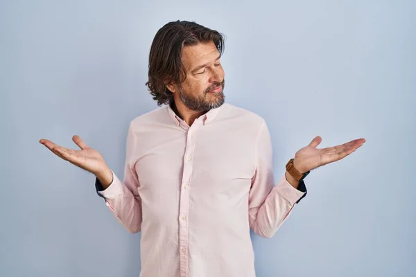 Handsome Middle Age Man Wearing Elegant Shirt Background Smiling Showing — Fotografia de Stock