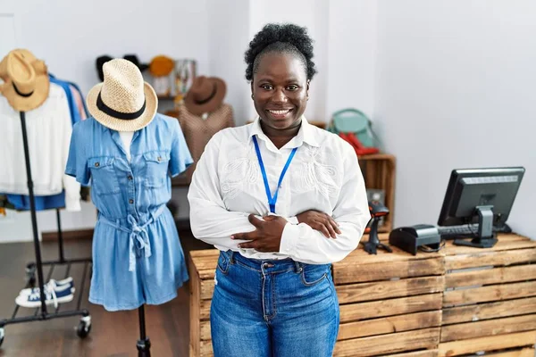 Young African Woman Working Manager Retail Boutique Happy Face Smiling — Stockfoto