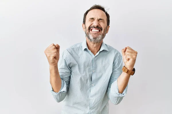 Middle Age Hispanic Man Beard Standing Isolated Background Celebrating Surprised — Φωτογραφία Αρχείου