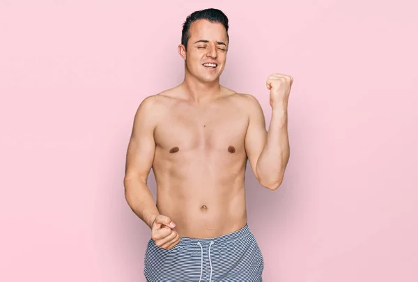 Handsome Young Man Wearing Swimwear Shirtless Celebrating Surprised Amazed Success — Stock Photo, Image