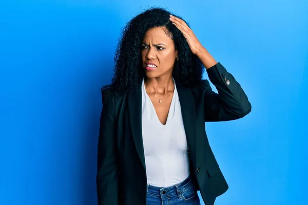 Middle Age African American Woman Wearing Business Clothes Confuse Wonder — Stockfoto