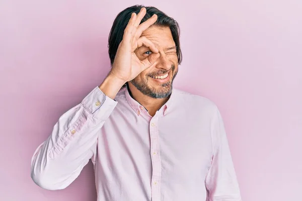 Middle Age Handsome Man Wearing Business Shirt Smiling Happy Doing — Φωτογραφία Αρχείου