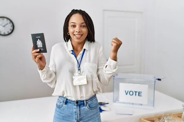 Young African American Woman Political Campaign Election Holding Canada Passport — Stockfoto