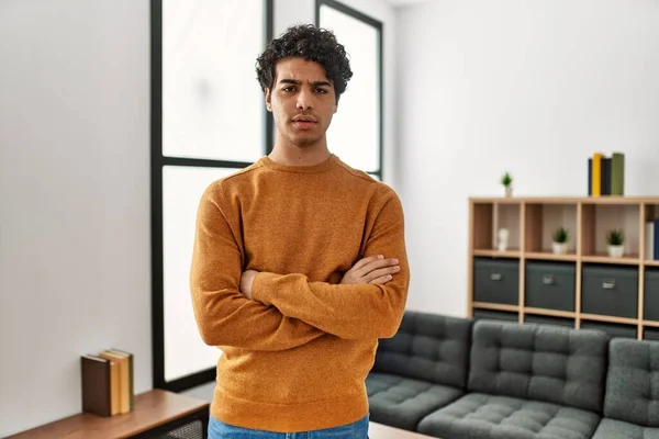 Young Hispanic Man Wearing Casual Clothes Standing Home Skeptic Nervous — Stock Photo, Image