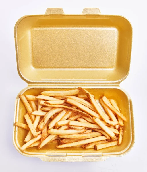 Delivery Box French Fried Potatoes Isolated White Background — Stockfoto