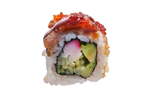 Single Uramaki Sushi Isolated White Background — Zdjęcie stockowe