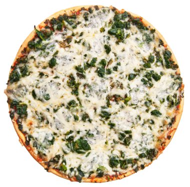  Single spinach italian pizza isolated over white background