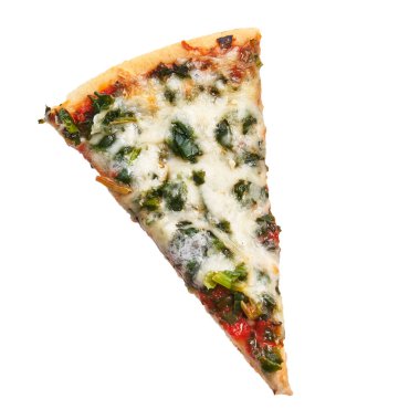  Beyaz arka planda izole edilmiş ıspanaklı İtalyan pizzası.