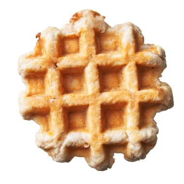  Beyaz arka planda izole edilmiş tek bir lezzetli waffle.