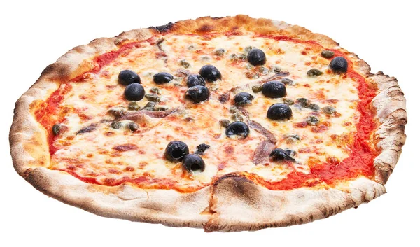Anchovas Single Pizza Italiana Isolada Sobre Fundo Branco — Fotografia de Stock