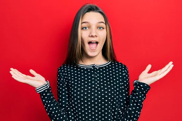 Young Brunette Girl Wearing Casual Sweater Celebrating Victory Happy Smile — Fotografia de Stock