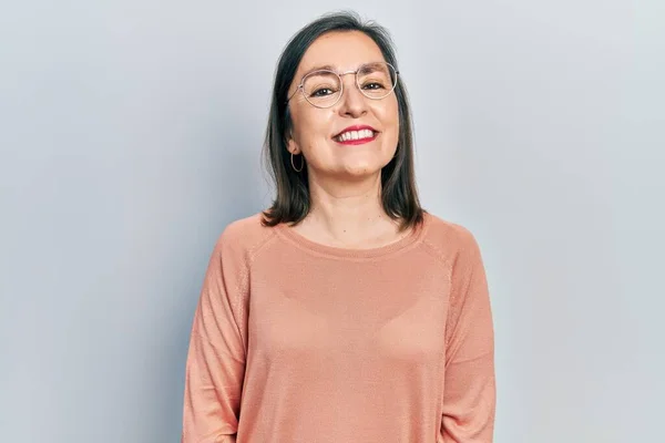 Middle Age Hispanic Woman Wearing Casual Clothes Glasses Looking Positive — Stock Photo, Image