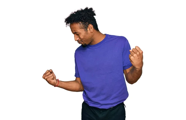 Young African American Man Beard Wearing Casual Purple Shirt Very — Foto Stock