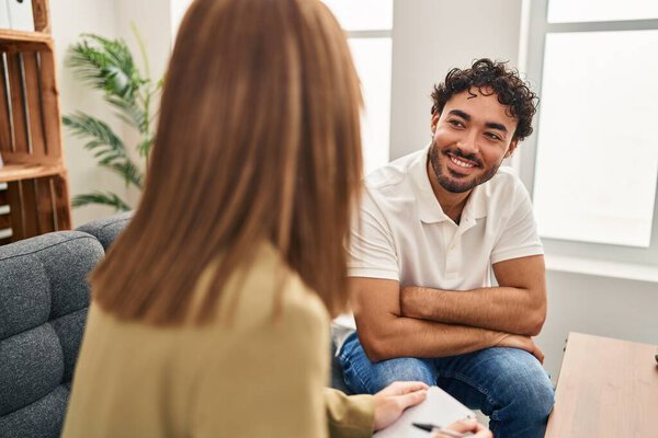Man and woman having psychology session at psychology center