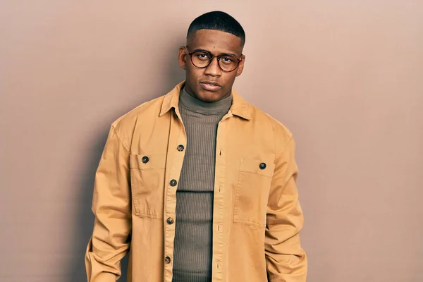 Young Black Man Wearing Casual Clothes Glasses Serious Expression Face — Fotografia de Stock