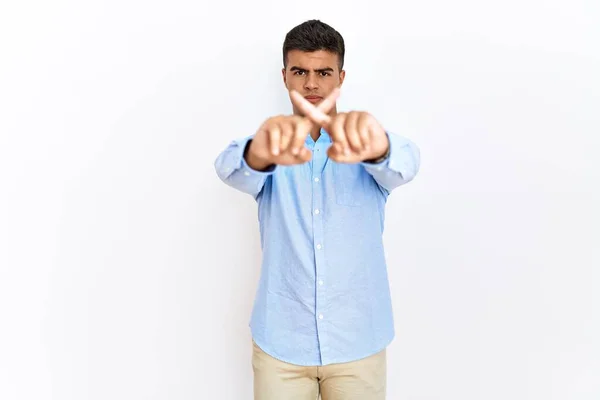 Young Hispanic Man Wearing Business Shirt Standing Isolated Background Rejection — Zdjęcie stockowe