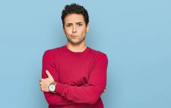 Joven Hombre Guapo Usando Ropa Casual Escéptico Nervioso Desaprobando Expresión — Foto de Stock