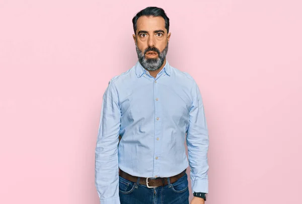 Middle Aged Man Beard Wearing Business Shirt Shock Face Looking — Stock Photo, Image