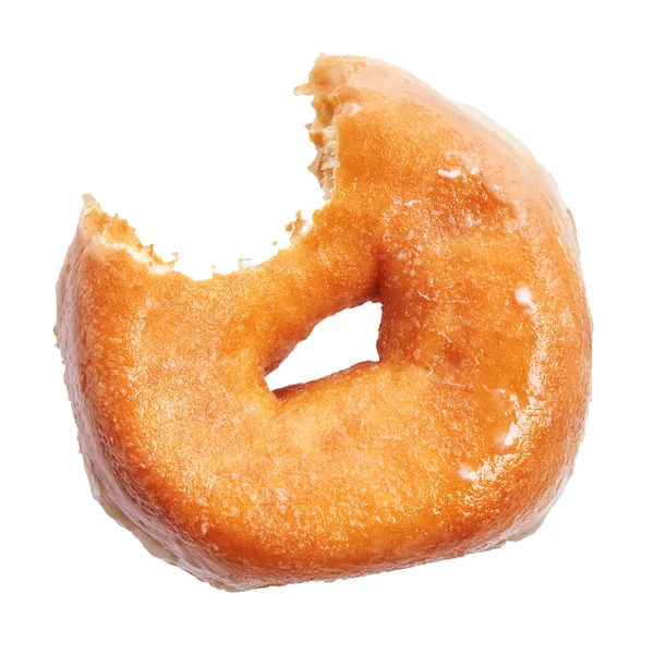 Single Vidrado Mordido Donut Isolado Sobre Fundo Branco — Fotografia de Stock