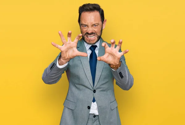 Homem Meia Idade Vestindo Roupas Negócios Sorrindo Engraçado Fazendo Gesto — Fotografia de Stock