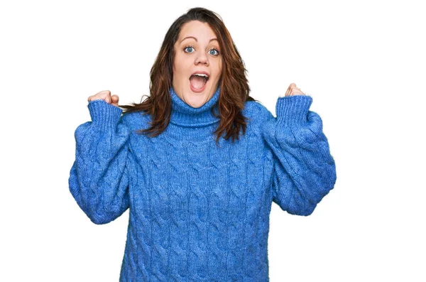 Young Size Woman Wearing Casual Clothes Celebrating Surprised Amazed Success — Stock Photo, Image