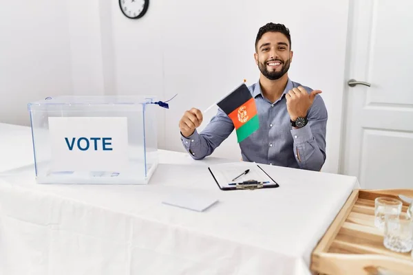Young Handsome Man Beard Political Campaign Election Holding Afghanistan Flag — Stok fotoğraf