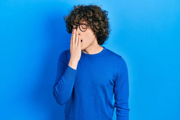 Handsome Young Man Wearing Casual Clothes Glasses Bored Yawning Tired — Stok fotoğraf