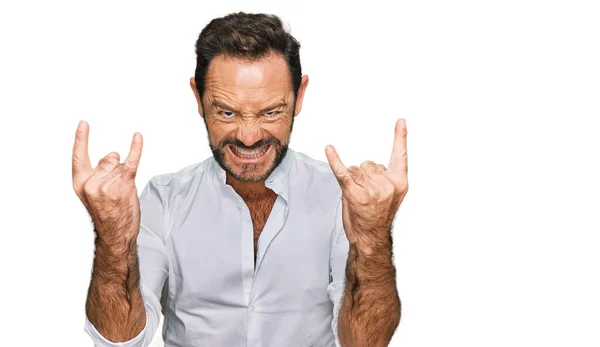 Middle Age Man Wearing Casual Clothes Shouting Crazy Expression Doing — Stock Photo, Image