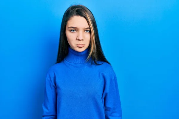 Chica Morena Joven Con Suéter Cuello Alto Deprimido Preocupación Por — Foto de Stock