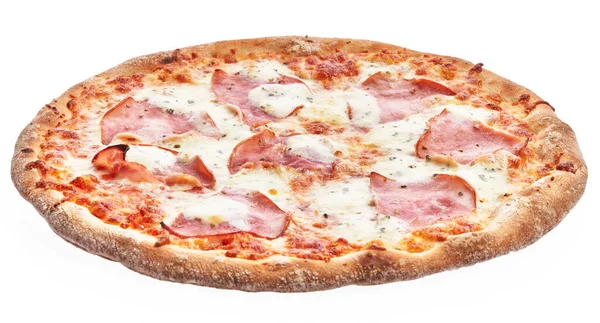 Único Italiano Prosciutto Pizza Sobre Fundo Isolado Branco — Fotografia de Stock