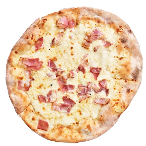 Único Carbonara Pizza Italiana Isolada Sobre Fundo Branco — Fotografia de Stock