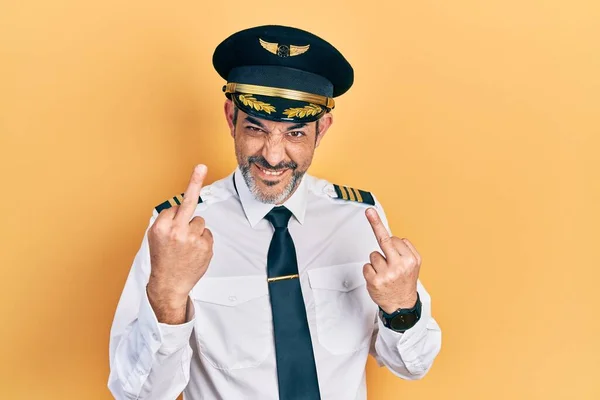 Handsome Middle Age Man Grey Hair Wearing Airplane Pilot Uniform — Photo