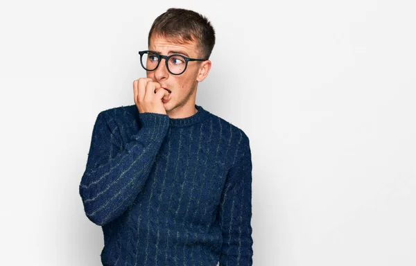 Young Blond Man Wearing Casual Clothes Glasses Looking Stressed Nervous — Stock Photo, Image