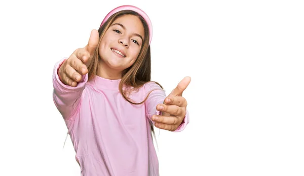 Beautiful Brunette Little Girl Wearing Casual Turtleneck Sweater Looking Camera — Stock Photo, Image