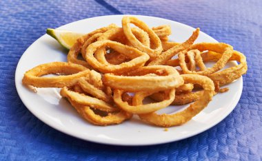  Kağıt yüzeyinde kızarmış kalamar tabağı