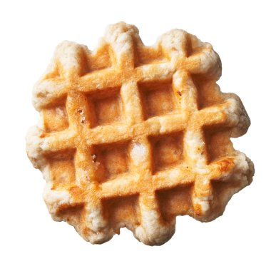  Beyaz arka planda izole edilmiş tek bir lezzetli waffle.