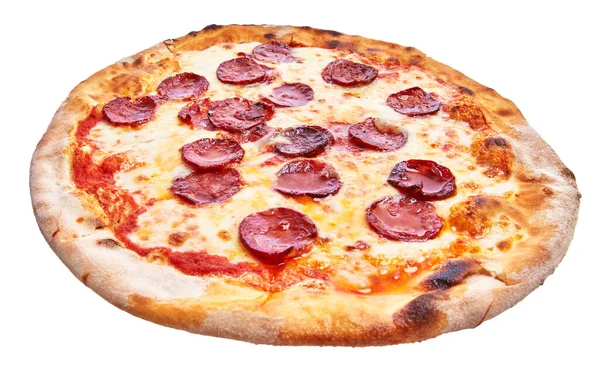 Einzelne Peperoni Italienische Pizza Isoliert Über Weißem Hintergrund — Stockfoto