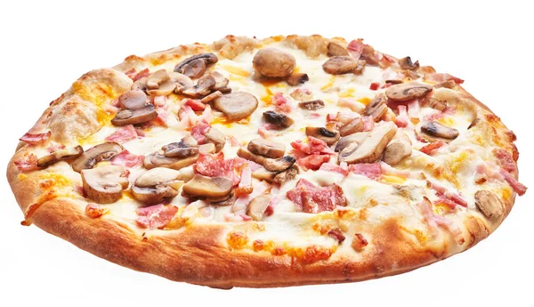 Egyedülálló Olasz Carbonara Pizza Fehér Elszigetelt Háttér — Stock Fotó