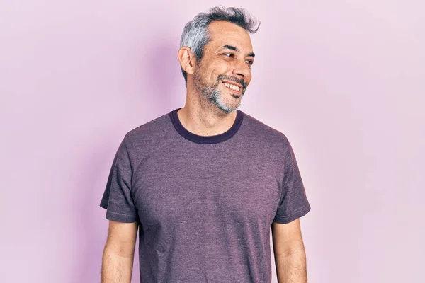 Handsome Middle Age Man Grey Hair Wearing Casual Shirt Looking — Stock Photo, Image