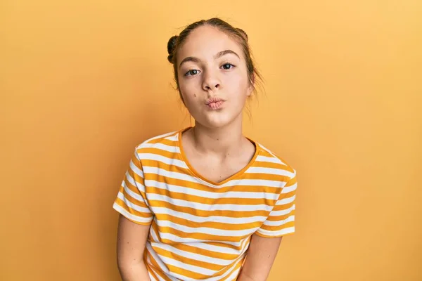 Beautiful Brunette Little Girl Wearing Casual Striped Shirt Looking Camera — Stock Photo, Image