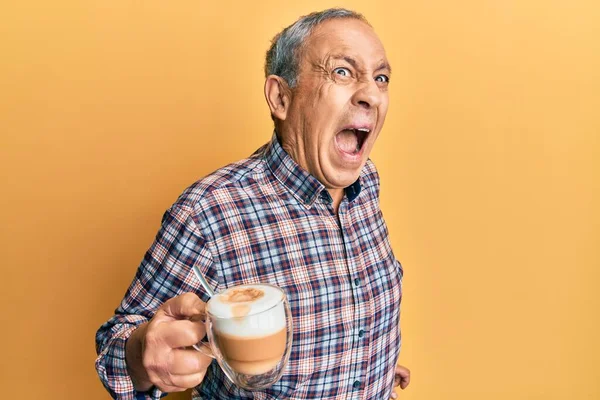Snygg Äldre Man Med Grått Hår Dricker Kopp Kaffe Arg — Stockfoto